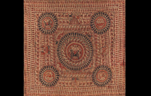 Load image into Gallery viewer, Vintage canopy of Meladi Maa. The chandarvos host the main deity inside the central circle. Mata ni pachedi of Gujarat
