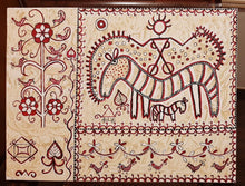 Load image into Gallery viewer, Pashupati and Tree of life artwork in Bhelwara style created by participant Samita Ganesh