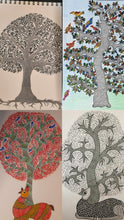 Load image into Gallery viewer, Some works created by participants during the Gond S2 workshop
